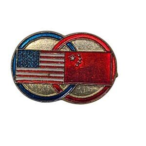 Vintage US China Friendship Flag Pin Beijing Mark Enamel Lapel